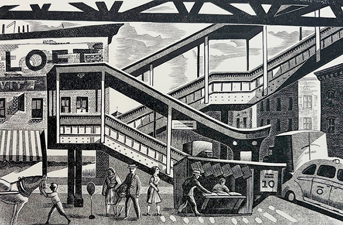 Allen Street El - BERNARD BRUSSEL-SMITH - wood engraving