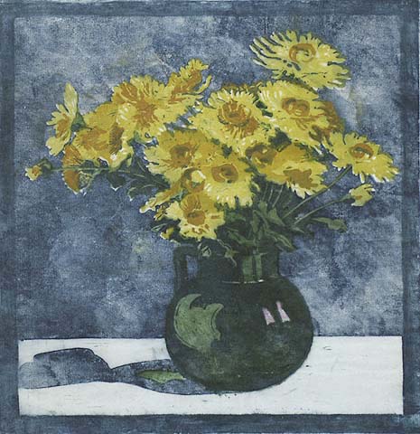 Chrysanthemums - MARIANNE VON BUDDENBROCK - woodcut printed in colors