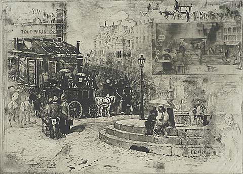 La Place Pigalle in 1878 - FELIX BUHOT - etching, aquatint and drypoint