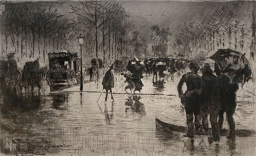 The Return of the Artists to the Champs-Elysées (Le Retour des Artistes aux Champs-Elysées) - FELIX BUHOT - etching, drypoint, aquatint and roulette