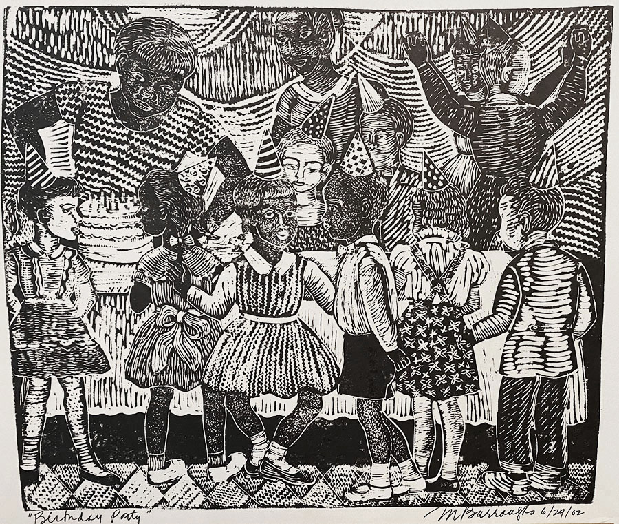 Birthday Party - MARGARET  BURROUGHS - linoleum cut