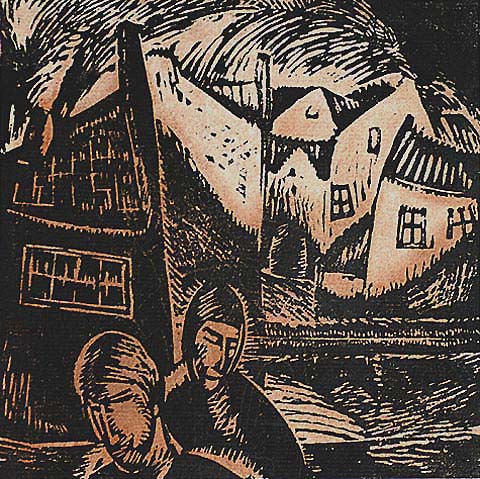 Vieilles Maisons - JAN FRANS CANTRE - woodcut printed in two colors