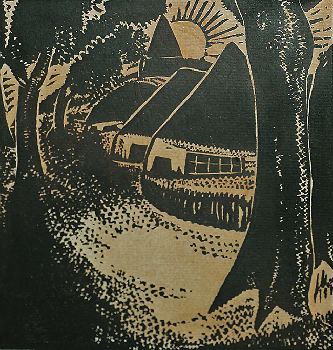 The Village (Le Village) - JAN FRANS CANTRE - woodcut printed in two colors
