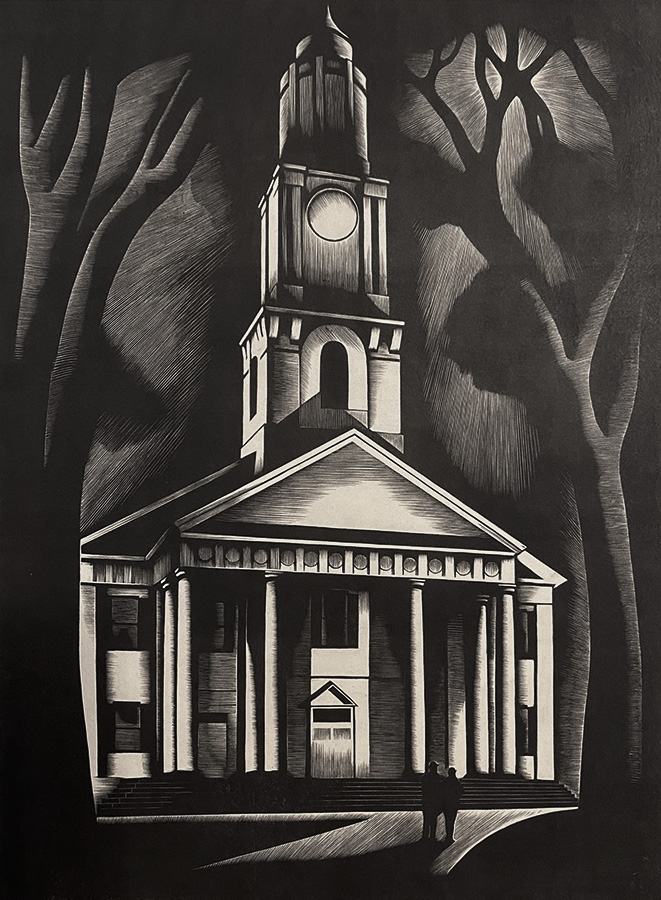 New England Church - HOWARD COOK - wood engraving
