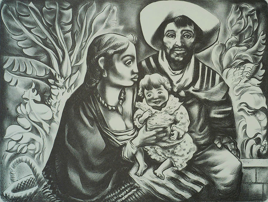 Mexican Family - HOWARD COOK - lithograph