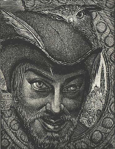 Portrait of the Artist as Ulenspiegel - VICTOR DELHEZ - wood engraving