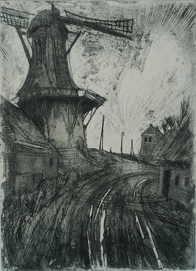 Windmill in Garnwerd (Molen in Garnwerd) - JOHAN DIJKSTRA - etching and aquatint