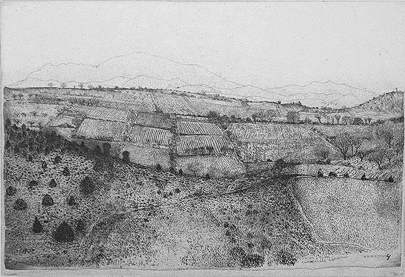 Hilly Landscape in l'Ardèche (4)  (Heuvellandschap in de Ardèche, 4) - CHARLES DONKER - etching