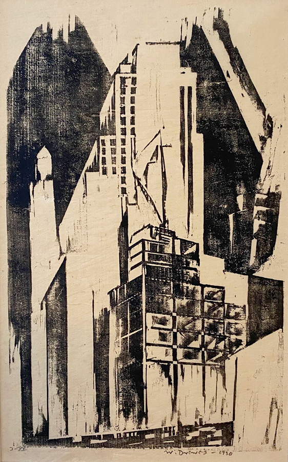 Corner of Fifth Avenue and 57th Street - WERNER DREWES - woodcut