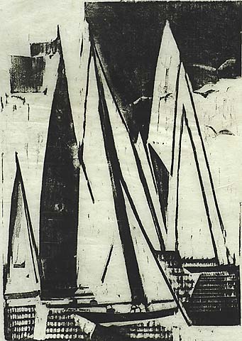Sailboats - WERNER DREWES - woodcut
