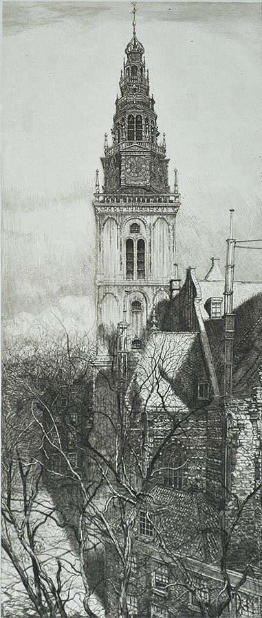 Oude Kerk Tower, Amsterdam (Oude Kerkstoren te Amsterdam) - PIETER DUPONT - etching