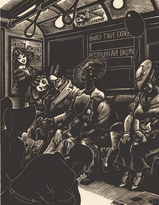 Subway - FRITZ  EICHENBERG - wood engraving