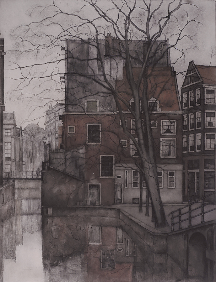 Grimnessesluis (Amsterdam) - FRANS EVERBAG - etching and aquatint printed in colors