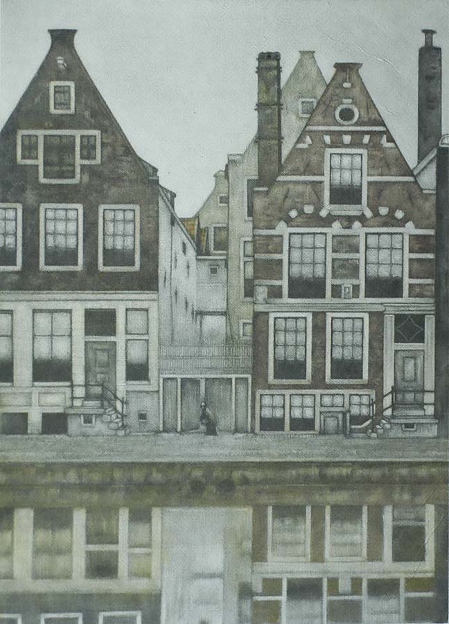 Groenburgwal, Amsterdam - FRANS EVERBAG - mezzotint printed in colors