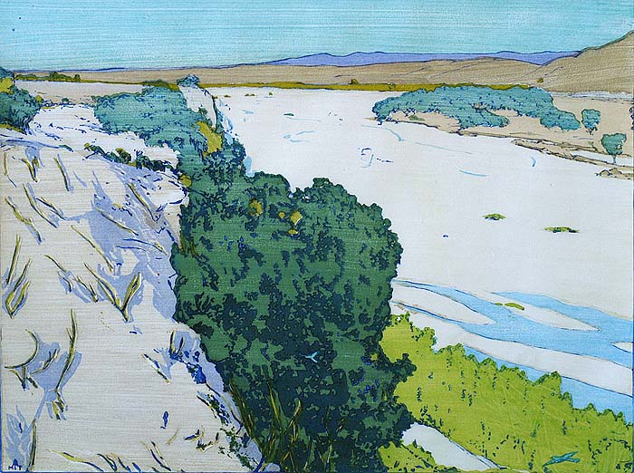 California 1. - Salinas River - FRANK MORLEY FLETCHER - woodcut printed in colors