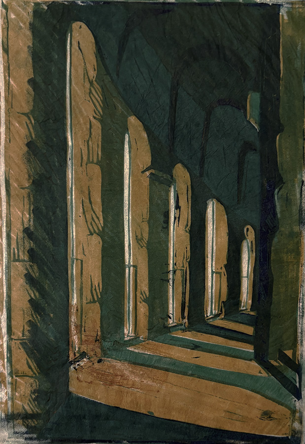 Viaduct (also called Cloisters and Collonade) - URSULA FOOKES - linocut printed in colors