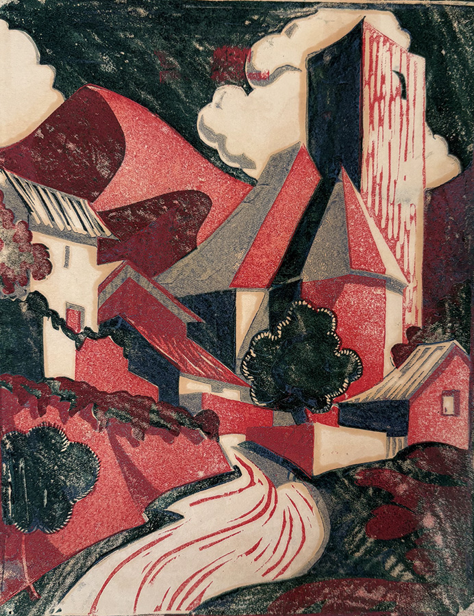 Mediterranean Village - URSULA FOOKES - linocut printed in colors