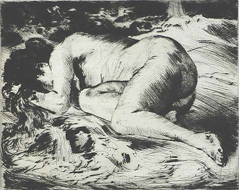 Reclining Nude in a Forest - PHILIPP FRANCK - drypoint
