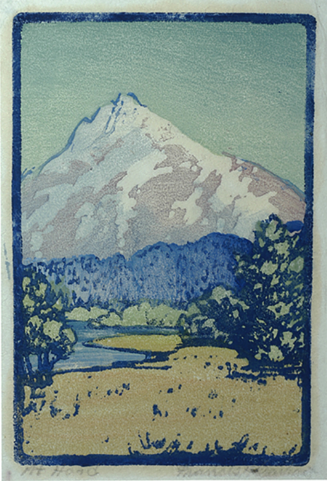 Mount Hood - FRANCES GEARHART - block print printed in colors