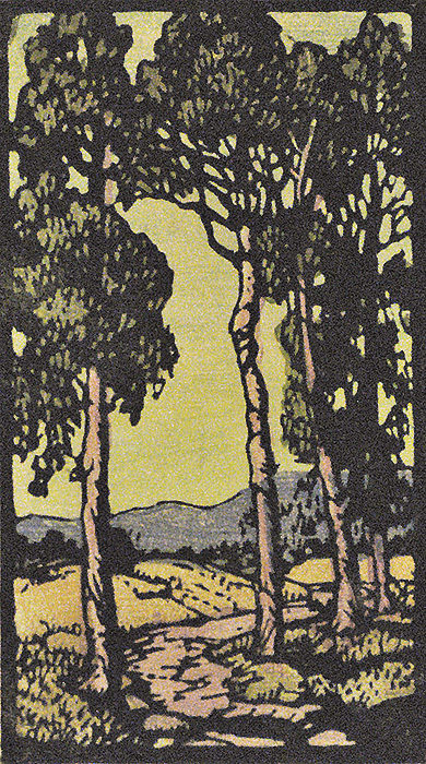 Eucalyptus Grove and Stream - FRANCES GEARHART - block print printed in colors