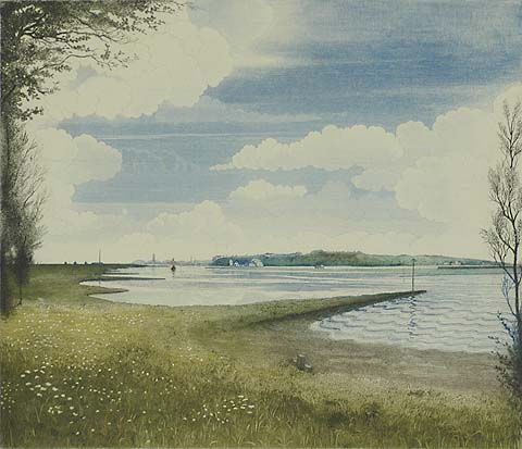 View of the Grebbe in Rhenen - ROELF GERBRANDS - etching printed in colors
