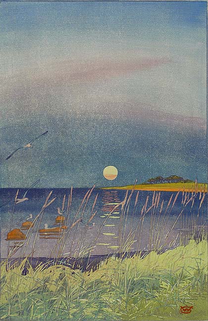 Sunset on the Coast - WILLIAM GILES - relief etching printed from multiple zinc plates