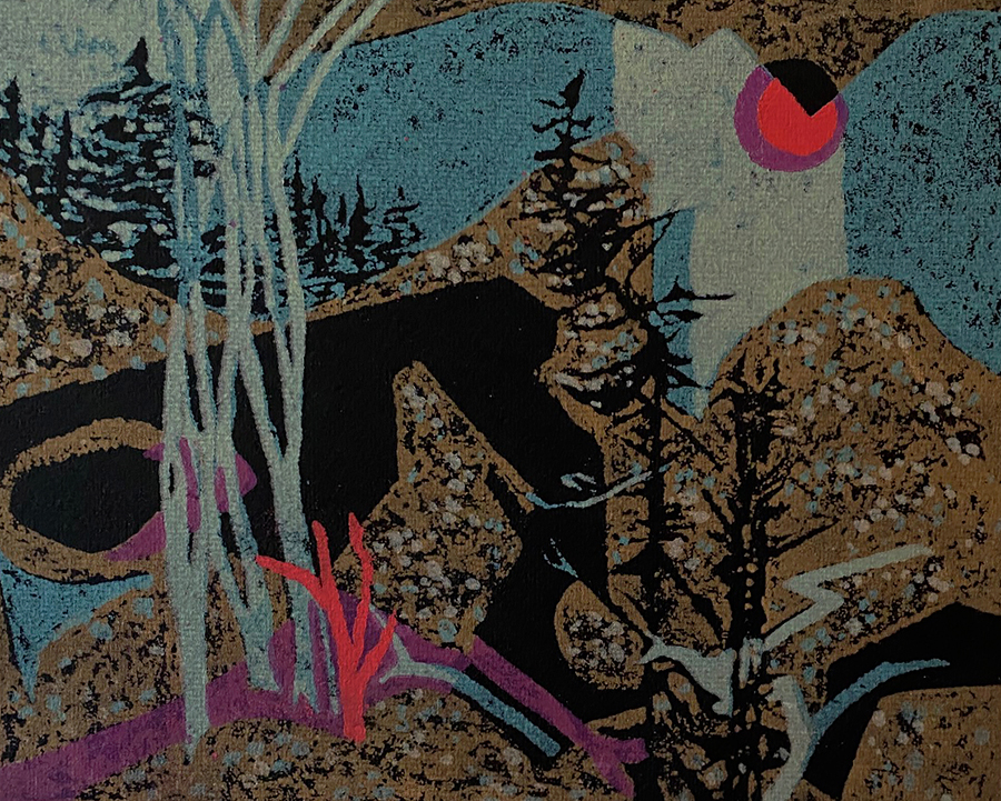 Rugged Terrain - LENA GURR - silkscreen printed in colors on black paper