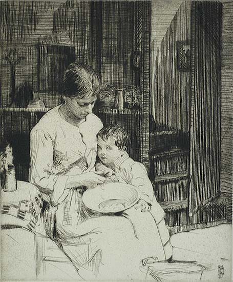 Preparing the Meal - WILLIAM LEE-HANKEY - etching and drypoint