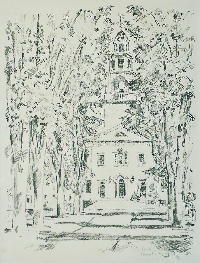 Colonial Church, Gloucester - CHILDE HASSAM - lithograph
