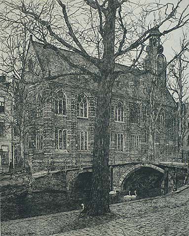 Academiegebouw (at the Rappenburg, Leiden) - GERHARD C. HAVERKAMP - etching