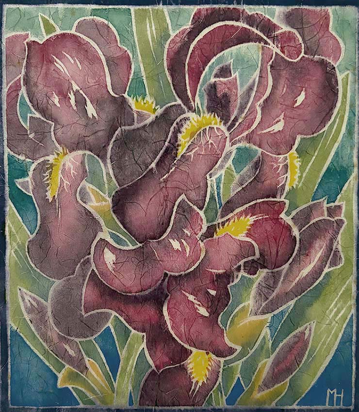 Iris - FRANCES MARIAN HEBERT - white line color woodcut