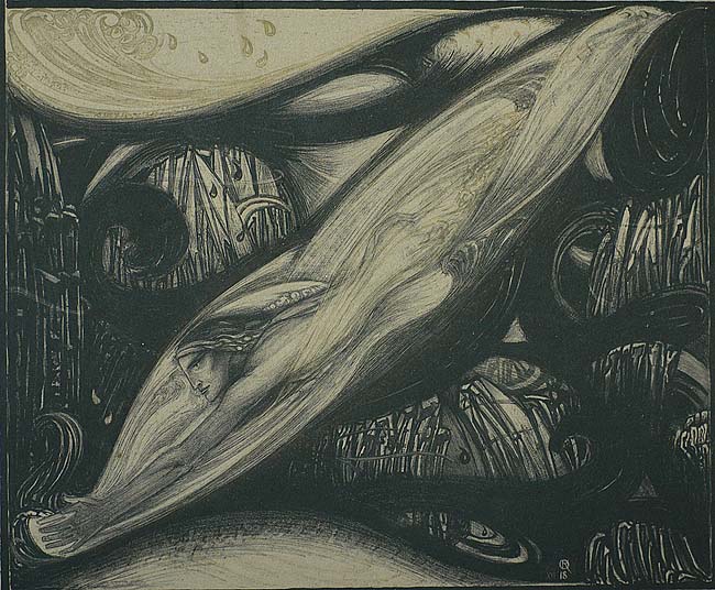 The Pearl Diver (De Parelduiker) - RICHARD ROLAND HOLST - lithograph printed in black and gold on grey paper