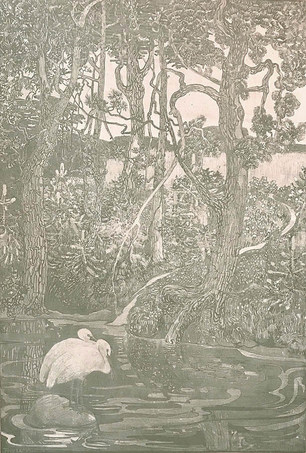 Woodland Idyll (Bosidyelle) - THEO VAN HOYTEMA - lithograph printed on chine applique