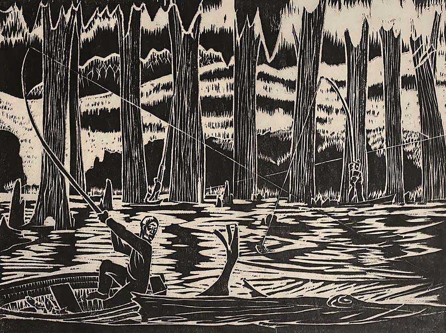 Fishing Fun - LAWRENCE A. JONES - woodcut