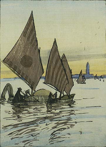 View of Venice - ETHEL KIRKPATRICK - woodcut printed in colors