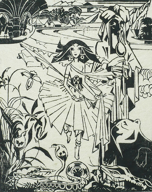 Hindu Dancer (Hindoedanser) - JOHANNES F. TEN KLOOSTER - woodcut