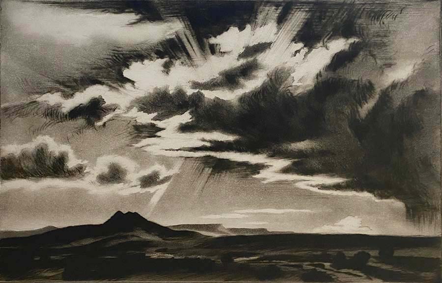 Clouds at Sunset - GENE KLOSS - drypoint and aquatint