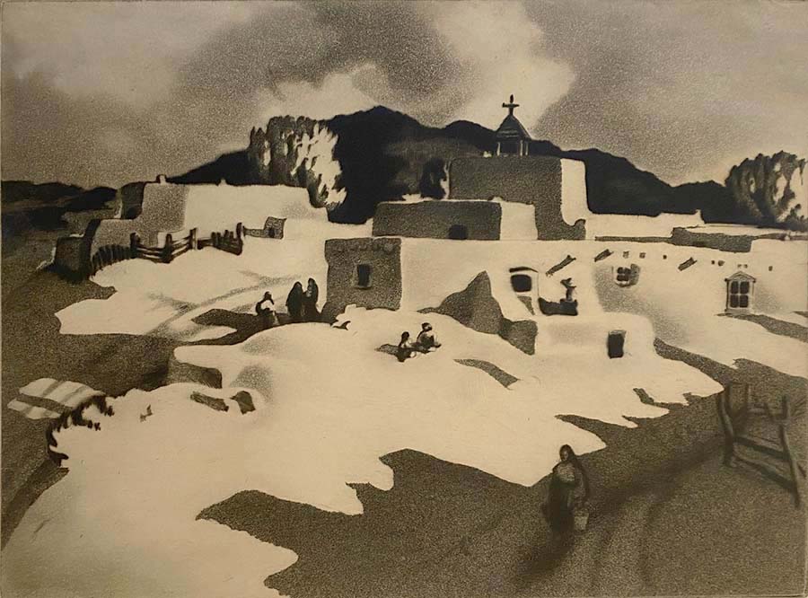 Summer Evening in New Mexico - GENE KLOSS - aquatint and drypoint