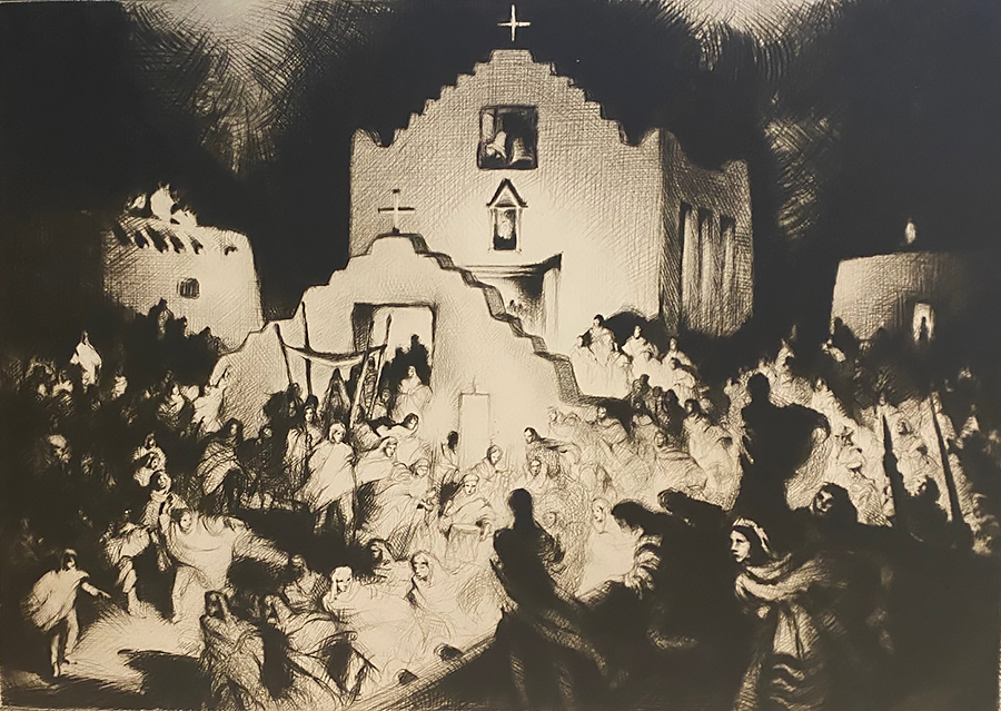 Processional - Taos - GENE KLOSS - drypoint