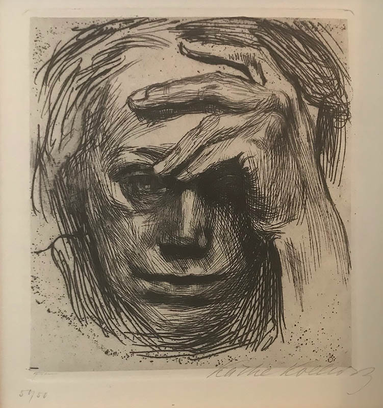 Self Portrait - Hand on Forehead - KATHE KOLLWITZ - etching