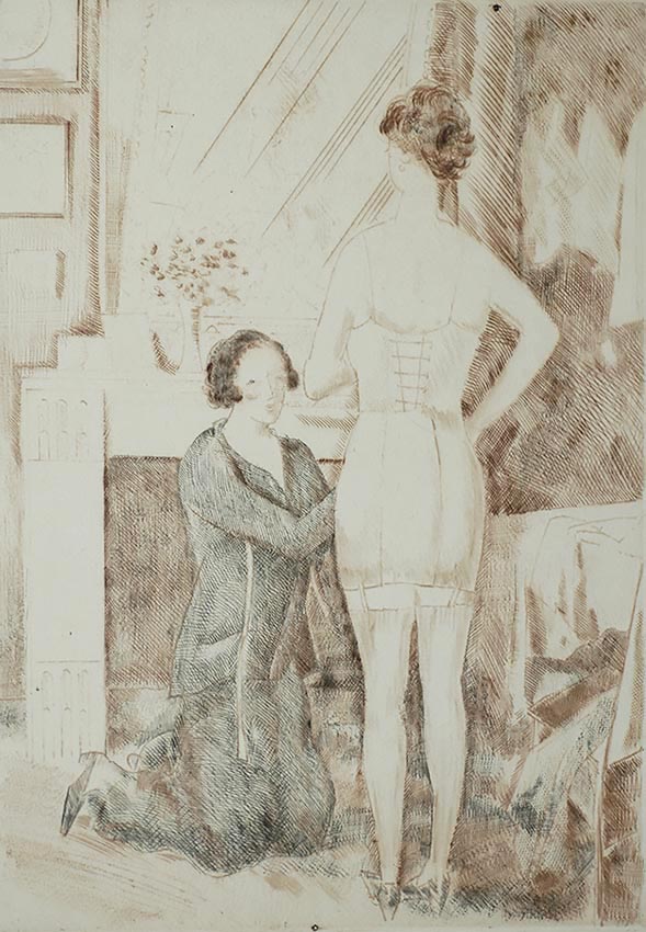 Chez la Corsetière (At the Corsetmaker) - JEAN-EMILE LABOUREUR - drypoint and roulette printed from two plates