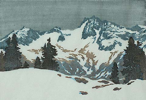 Grey Day - ENGLEBERT LAP - woodcut printed in colors on thin Japanese paper