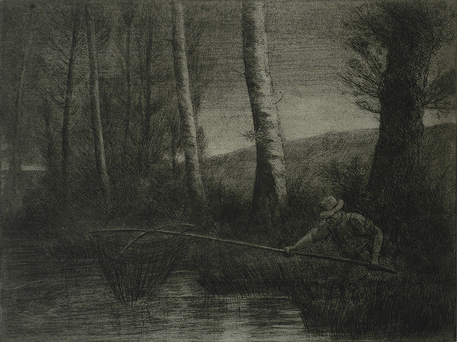 Fisherman with a Hoop Net (La Pêche a la Truble) - ALPHONSE LEGROS - etching and aquatint