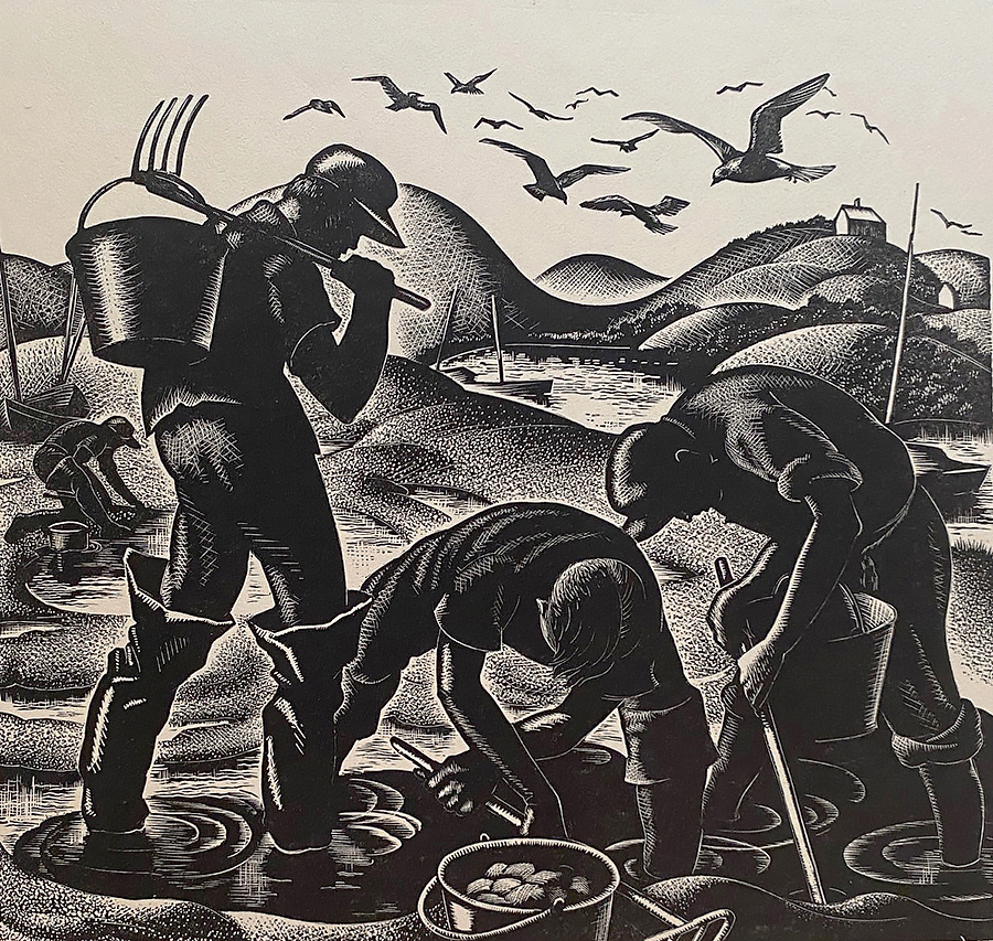 Clam Diggers, Cape Cod - CLARE LEIGHTON - wood engraving