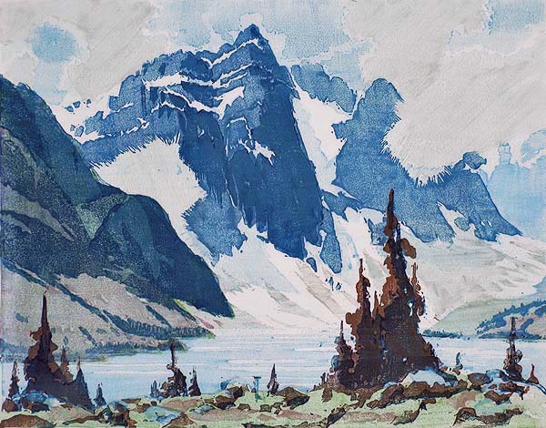 Mount Fay, Moraine Lake (Canada) - BARBARA HARVEY LEIGHTON - woodcut and linocut printed in colors
