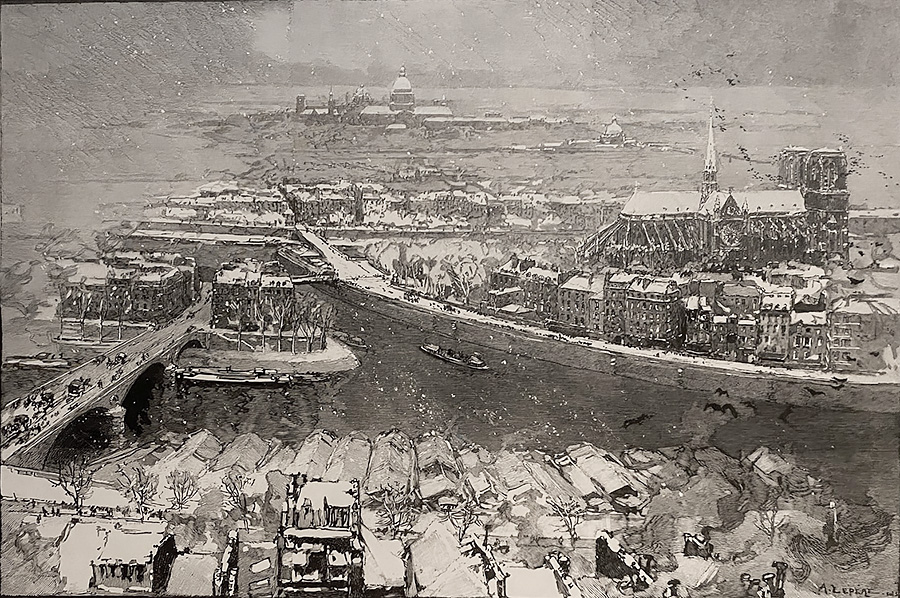Paris under Snow, View from St.-Gervais (Paris sous la Niege, vu du Haut de St-Gervais) - AUGUSTE LEPERE - wood engraving