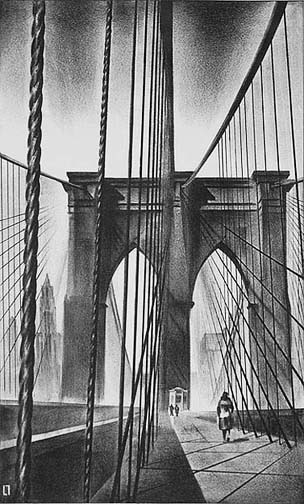 Brooklyn Bridge - LOUIS LOZOWICK - lithograph