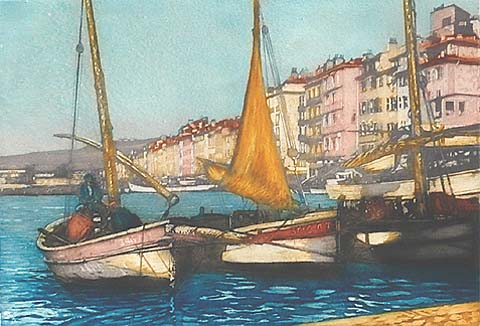 Fishing Boats  - GUSTAVE HENRI  MARCHETTI - etching and aquatint printed in colors