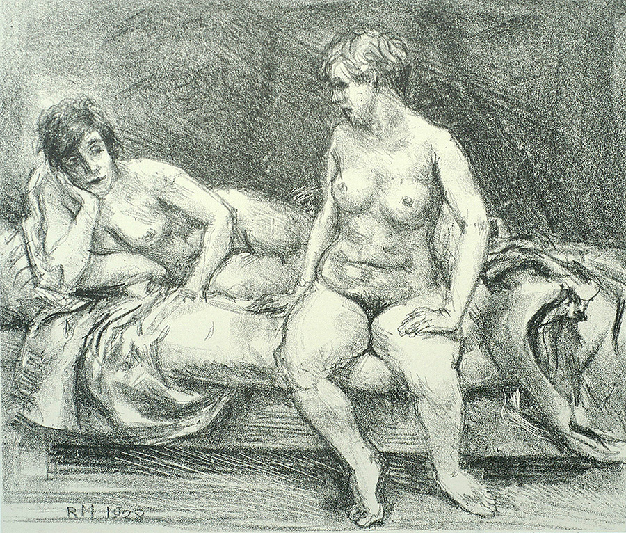 Two Models on a Bed - REGINALD MARSH - lithograph