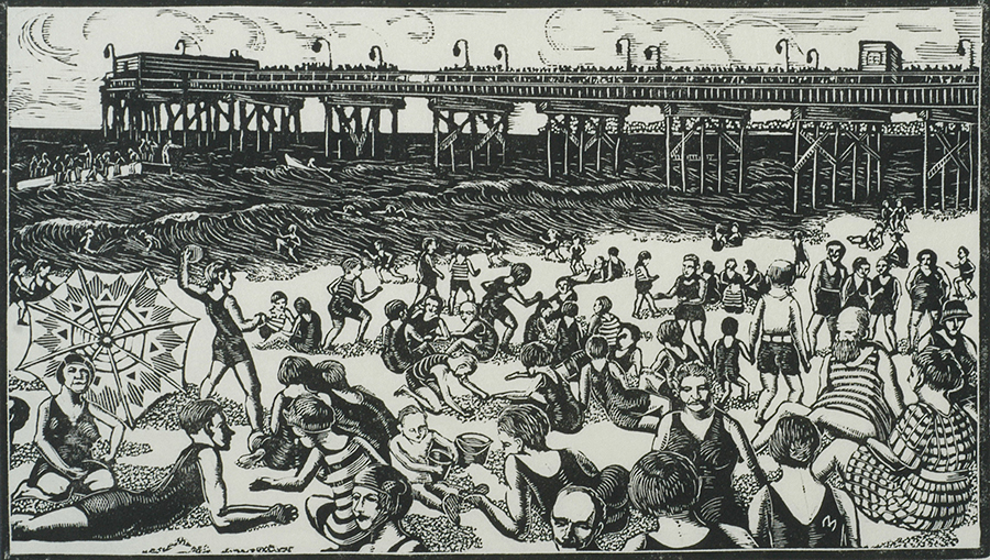 Coney Island - LEO MEISSNER - woodcut (linoleum cut?)